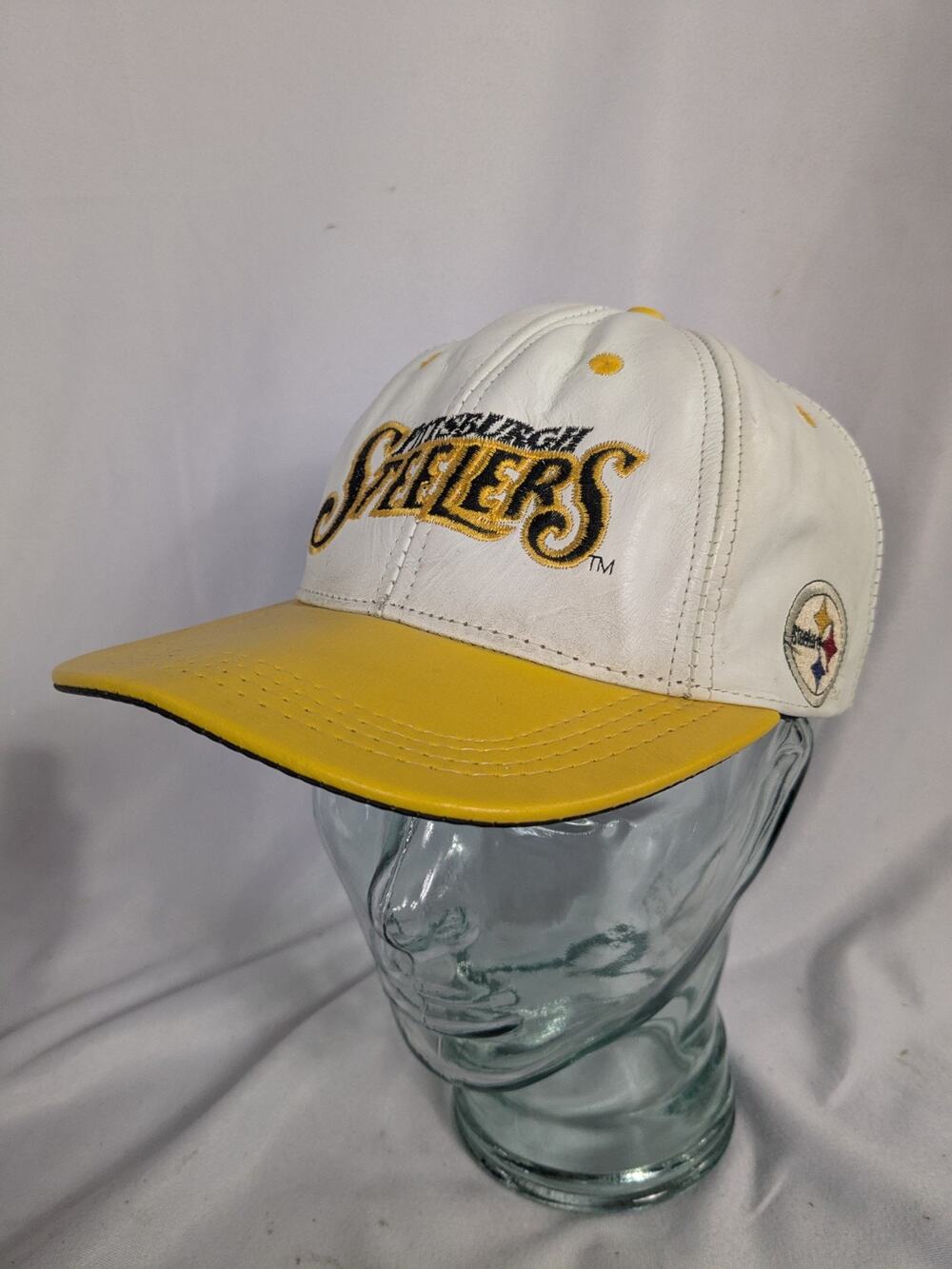 Vintage Modern Hat Cap Mens OS White Yellow Leather Pittsburgh Steelers Snapback